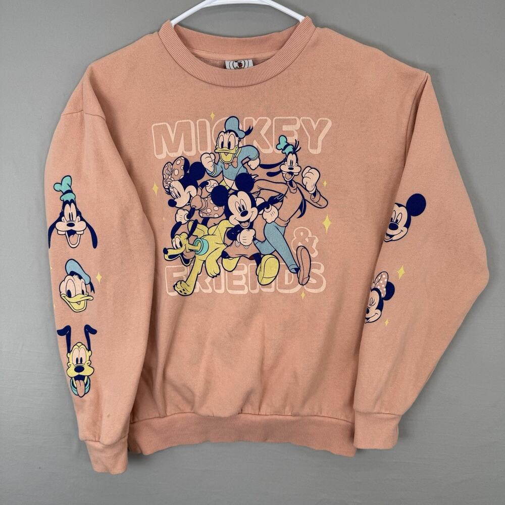 Disney Mickey Mouse Friends Fab 5 Crew Neck Peach Oversized Sweatshirt XS Pluto